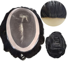 Load image into Gallery viewer, Men&#39;s Toupee Poly coating Human Hair Wigs Durable Hairpieces Systems ( Black-140% Medium Density)
