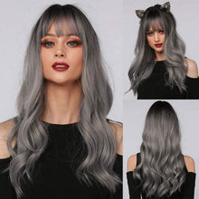 Load image into Gallery viewer, (De-c50)(Dark Brown) - Brown Wigs Long Wavy Wigs with Bangs for Women Natural Looking Full Wigs Heat Resistant Synthetic Wigs for Daily Party Cosplay Wear
