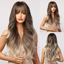 Load image into Gallery viewer, (De-c50)(Dark Brown) - Brown Wigs Long Wavy Wigs with Bangs for Women Natural Looking Full Wigs Heat Resistant Synthetic Wigs for Daily Party Cosplay Wear
