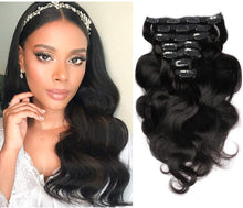 Load image into Gallery viewer, Clip in Remy Human Hair Extensions for Woman, Body Wave 100g ,7 Pieces ,16 Clips -وصلات شعر بشري ريمي للنساء ، موجة الجسم 100 جرام ، 7 قطع ، 16 مشابك
