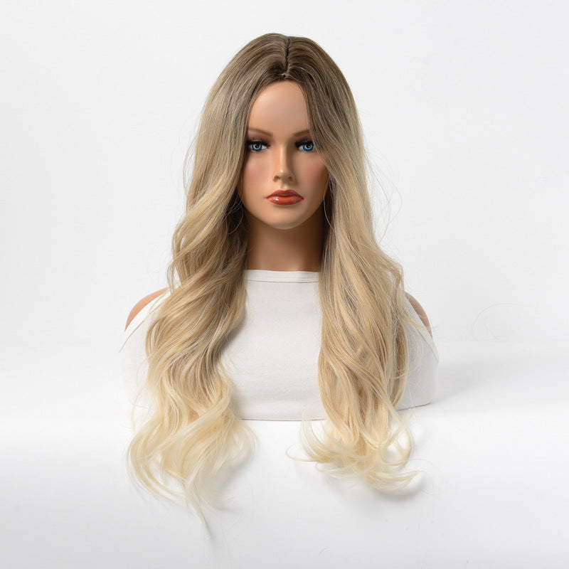 Estelle Wig Female Long Curly Hair Big Wave Medium Long Full Headgear Dull Golden