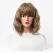 Load image into Gallery viewer, Estelle Cross Border Short Straight Hair BOBO Pink Highlights Female Chemical Fiber Rose Net Wig Light Brown
