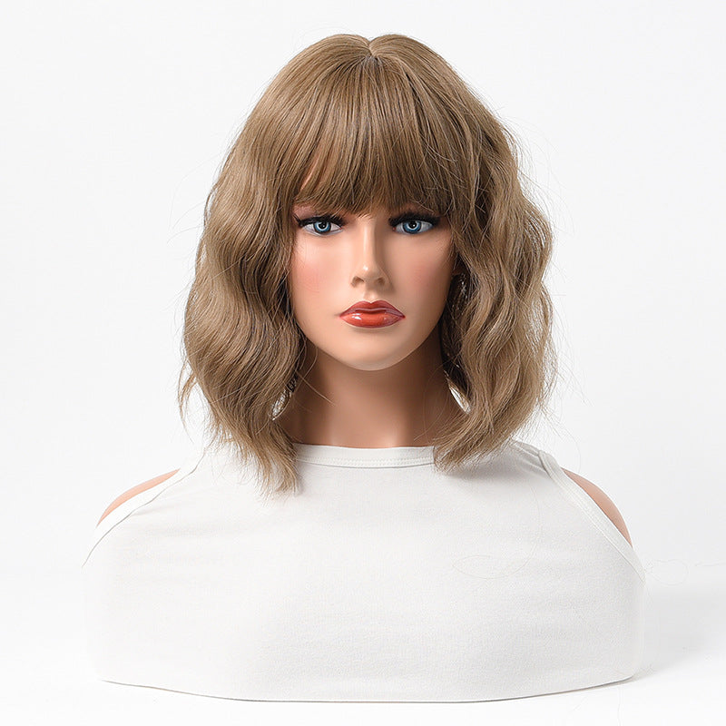 Estelle Cross Border Short Straight Hair BOBO Pink Highlights Female Chemical Fiber Rose Net Wig Light Brown