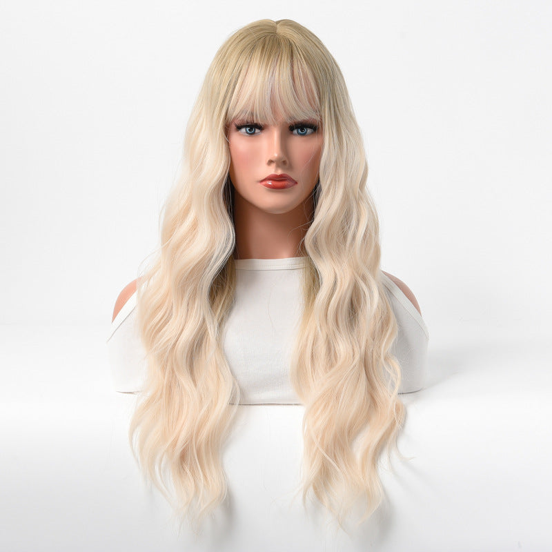 Estelle Wig Female Long Curly Hair Big Wave Medium Long Full Headgear Lightest Blonde 3