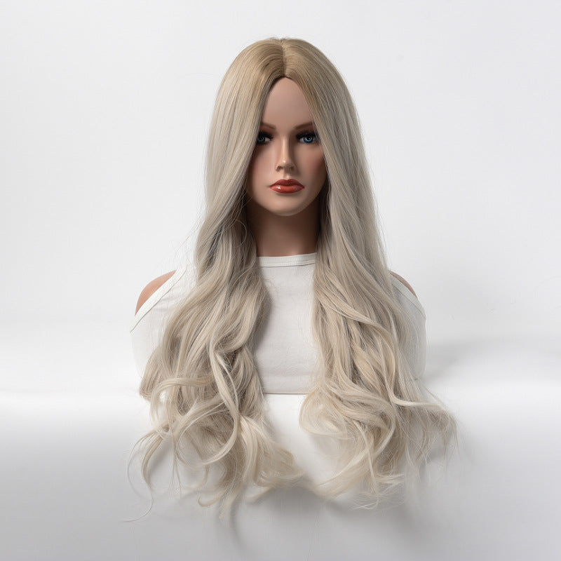 Estelle Wig Female Long Curly Hair Big Wave Medium Long Full Headgear Greyish Dark Blonde