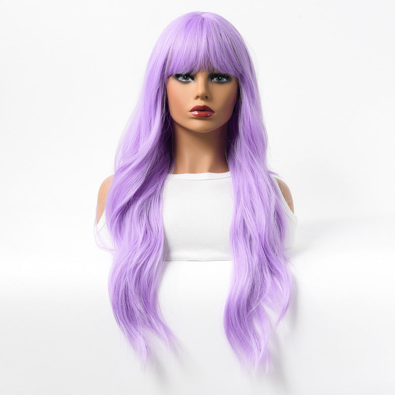 Estelle Wig Female Long Curly Hair Big Wave Medium Long Full Headgear Light Purple