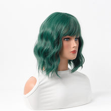 Load image into Gallery viewer, Estelle Cross Border Short Straight Hair BOBO Pink Highlights Female Chemical Fiber Rose Net Wig Dark Green
