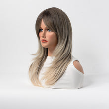 Load image into Gallery viewer, Estelle Full Wig for Heat Resistant Synthetic Wig Natural Long Straight Wig With Bangs Lady Fiber Wig Grey Blonde

