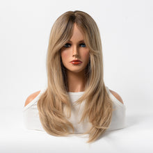 Load image into Gallery viewer, Estelle Full Wig for Heat Resistant Synthetic Wig Natural Long Straight Wig With Bangs Lady Fiber Wig Dark Blonde
