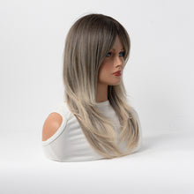Load image into Gallery viewer, Estelle Full Wig for Heat Resistant Synthetic Wig Natural Long Straight Wig With Bangs Lady Fiber Wig Grey Blonde
