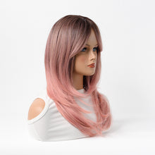 Load image into Gallery viewer, Estelle Full Wig for Heat Resistant Synthetic Wig Natural Long Straight Wig With Bangs Lady Fiber Wig Dark Pink
