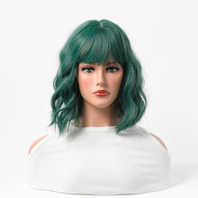 Load image into Gallery viewer, Estelle Cross Border Short Straight Hair BOBO Pink Highlights Female Chemical Fiber Rose Net Wig Dark Green
