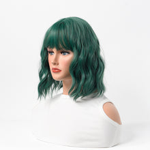 Load image into Gallery viewer, Estelle Cross Border Short Straight Hair BOBO Pink Highlights Female Chemical Fiber Rose Net Wig Dark Green

