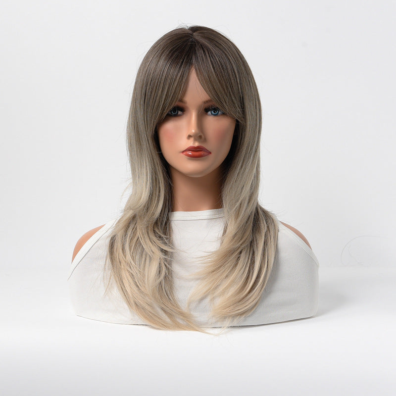 Estelle Full Wig for Heat Resistant Synthetic Wig Natural Long Straight Wig With Bangs Lady Fiber Wig Grey Blonde