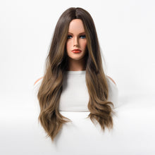 Load image into Gallery viewer, Estelle Wig Female Long Curly Hair Big Wave Medium Long Full Headgear Golden Mix Light Chocolate Brown
