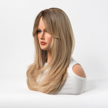 Load image into Gallery viewer, Estelle Full Wig for Heat Resistant Synthetic Wig Natural Long Straight Wig With Bangs Lady Fiber Wig Dark Blonde
