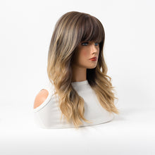 Load image into Gallery viewer, Estelle Wig Female Long Curly Hair Big Wave Medium Long Full Headgear Dark Brown Mix Golden
