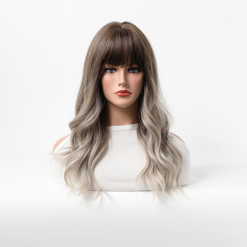 Estelle Wig Female Long Curly Hair Big Wave Medium Long Full Headgear Ash Brown