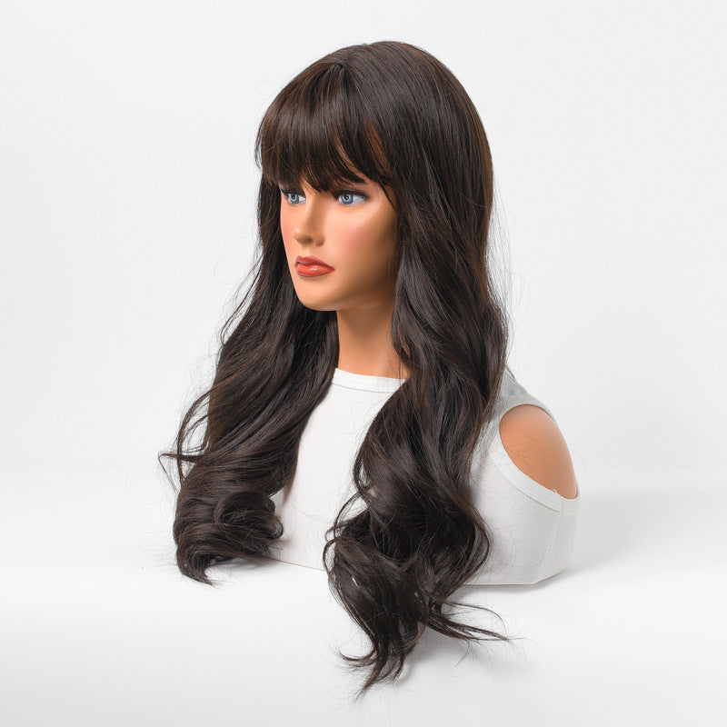 Estelle Wig Female Long Curly Hair Big Wave Medium Long Full Headgear Black